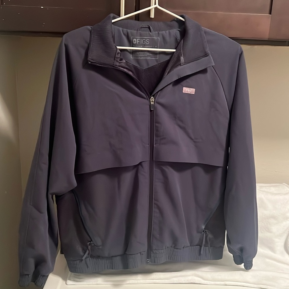 Navy blue Figs zip-up scrub jacket- M